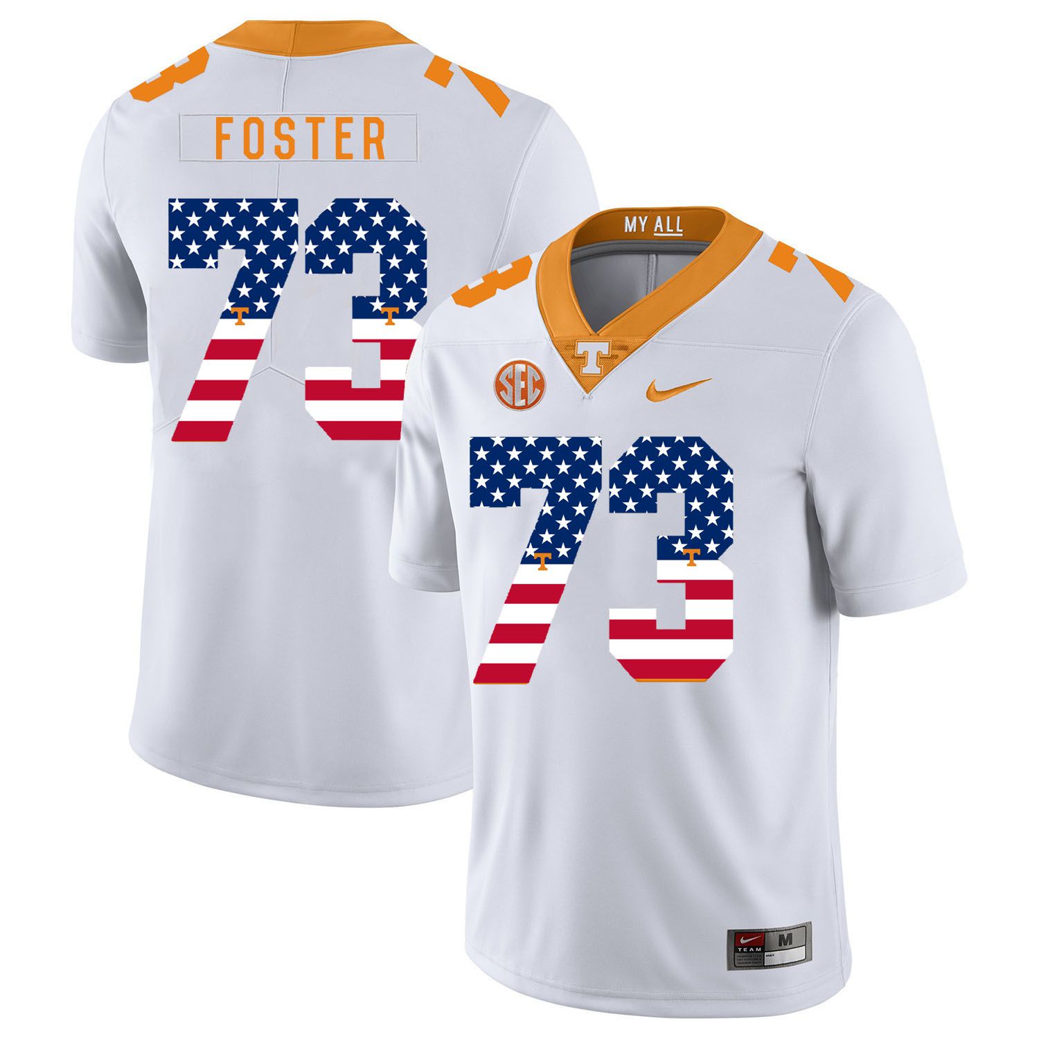 Men Tennessee Volunteers #73 Foster White Flag Customized NCAA Jerseys